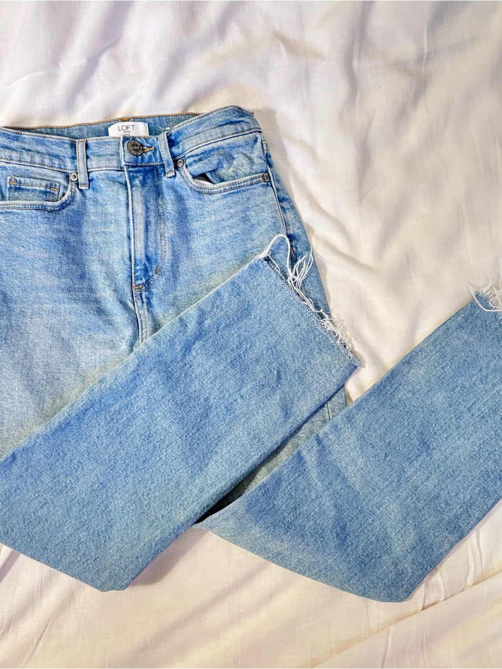 LOFT Light Blue Denim Petite Jeans with Contrast Stitching